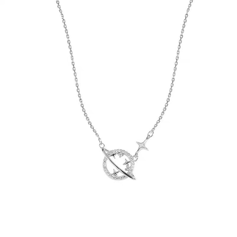 Kalung Rantai Sterling Silver 925 Dengan Liontin Planet Warna Emas Untuk Wanita