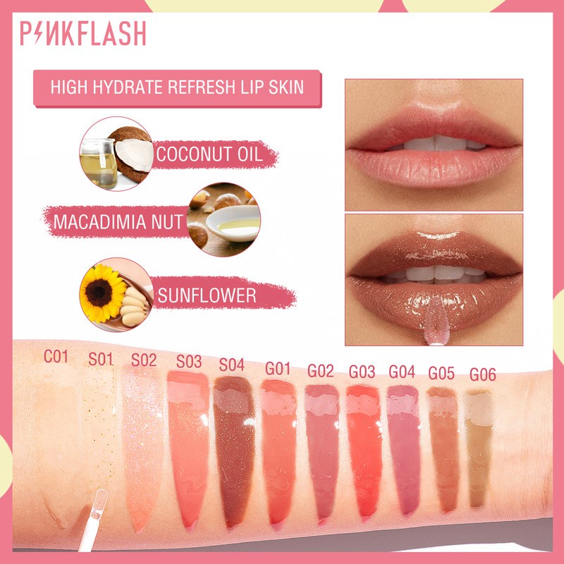 PINKFLASH OhMyGloss Lip Gloss Gliter High Shimmer Lip Gloss Moisturising Plumpmax Jaga Agar Tetap Terlumasi G01 1Piece