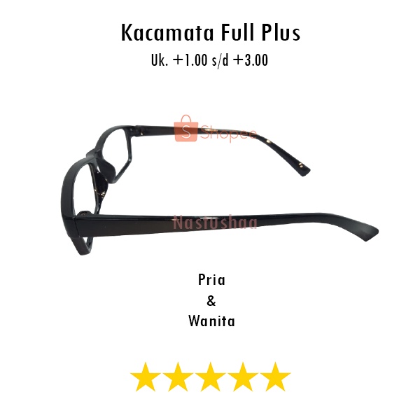 Kacamata Baca Lensa Plus Bingkai Model Persegi Panjang Hitam +1.00 s/d + 3.00 Kacamata Pria Wanita Reading Glasses NOCASE