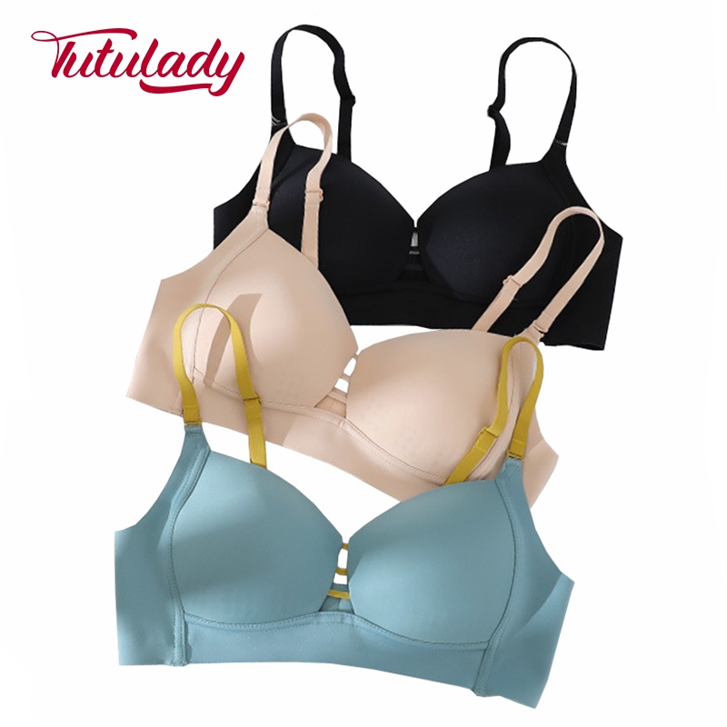 TUTULADY Bra Tanpa Kawat Busa Tipis Bahan Lembut Belakang Sutra Es Sejuk Dipakai Untuk Cup A/B/C Satu Size