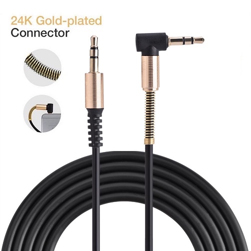Kabel Audio AUX Spring 3.5mm Mini Stereo Male - Male Siku L Gold Plated 1.5 Meter Cable Cord Wire 90 degree Headphone