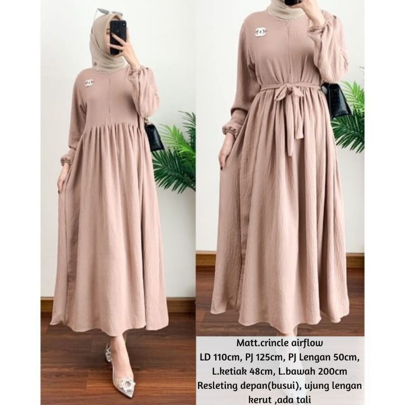 BAVINA MIDI DRESS CRINCLE AIRFLOW / MIDI DRESS MUSLIM / DRESS WANITA KEKINIAN