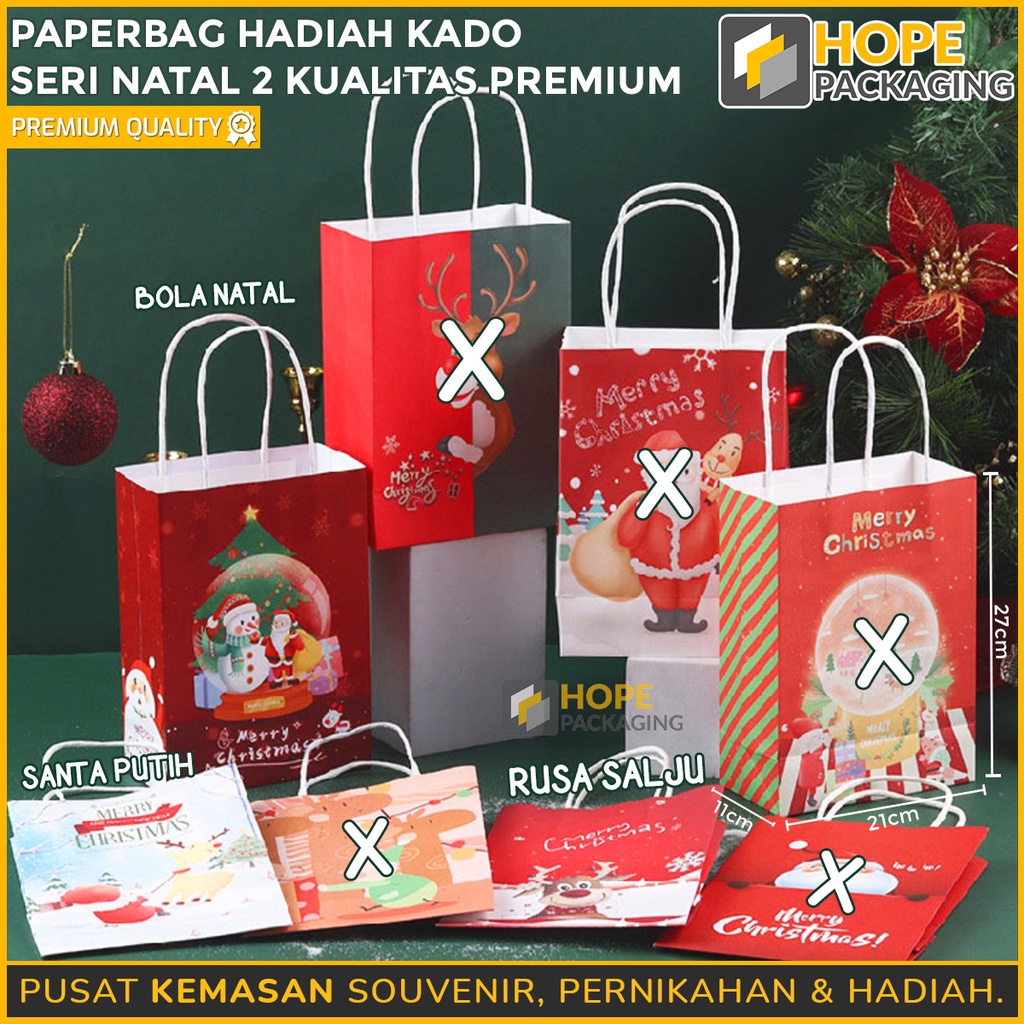 

Paper Bag Kantong Hadiah Natal / Tas Kado Christmas / Tas Jinjing Souvenir Hampers Natal / Goodie Bag Souvenir / Paper Bag Parcel Kue Hadiah Natal