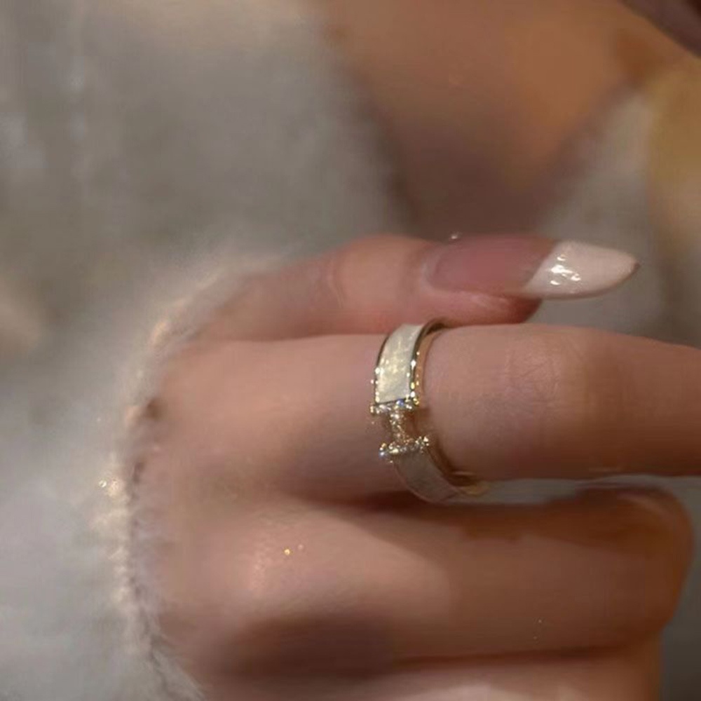 Cincin Jari Telunjuk Bentuk H Model Terbuka Dapat Disesuaikan Gaya Korea Untuk Wanita