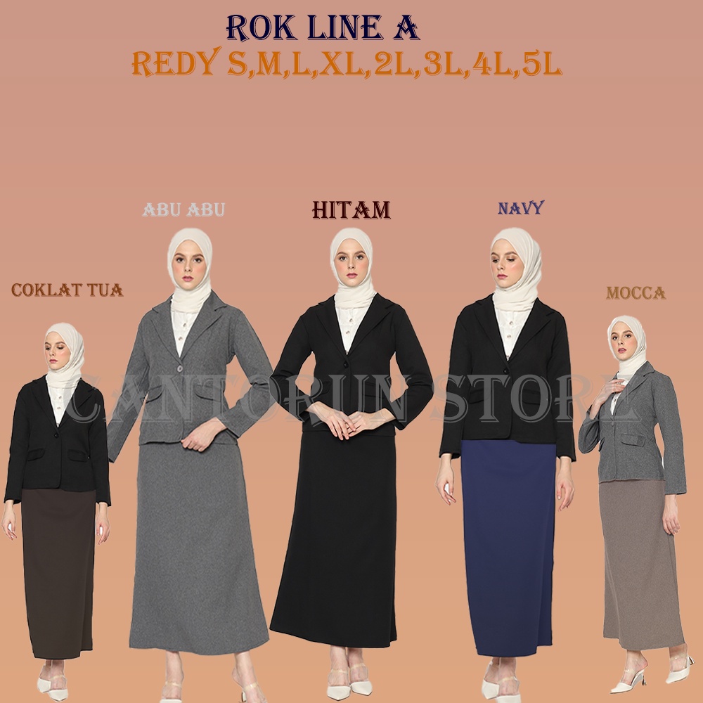 Rok Panjang Wanita LINE A Ukuran S - 5L SIZE JUMBO Bahan Gabardine Premium Hitam Abu Mocca Coklat Ma