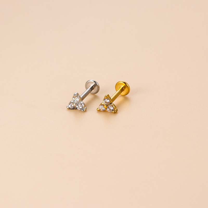 1pc Anting Tusuk Bentuk Segitiga Bahan Stainless Steel 16 Gage Dengan Zircon Untuk Wanita