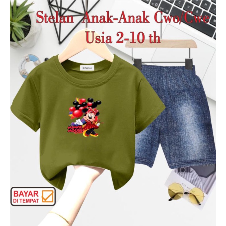 ((IB))SETELAN ANAK PEREMPUAN SEMI JEANS/MINNIE DIGITAL SABLON