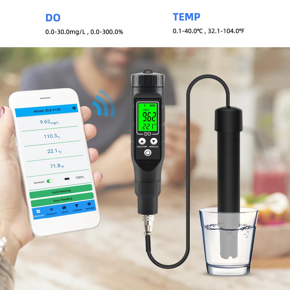 Dissolved Oxygen Meter Bluetooth DO Tester Oksigen Water BLE9100 BLE-9100