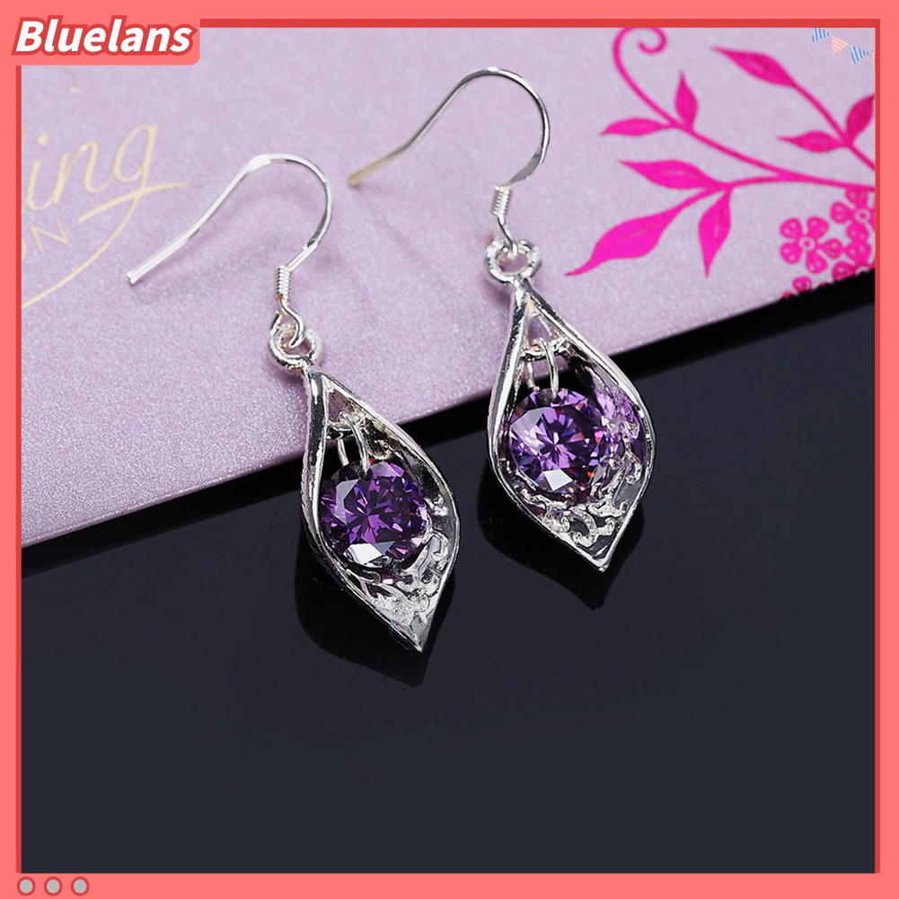 Anting Juntai Lapis Silver Hias Zirkon Ungu Untuk Wanita