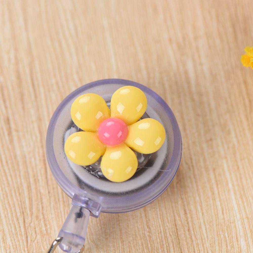 Lanfy Badge Reel Pekerja Guru Wanita Warna Permen ID Badge Klip Resin Gantungan Kunci Lencana Kerja Charm Bunga Card Badge Holder