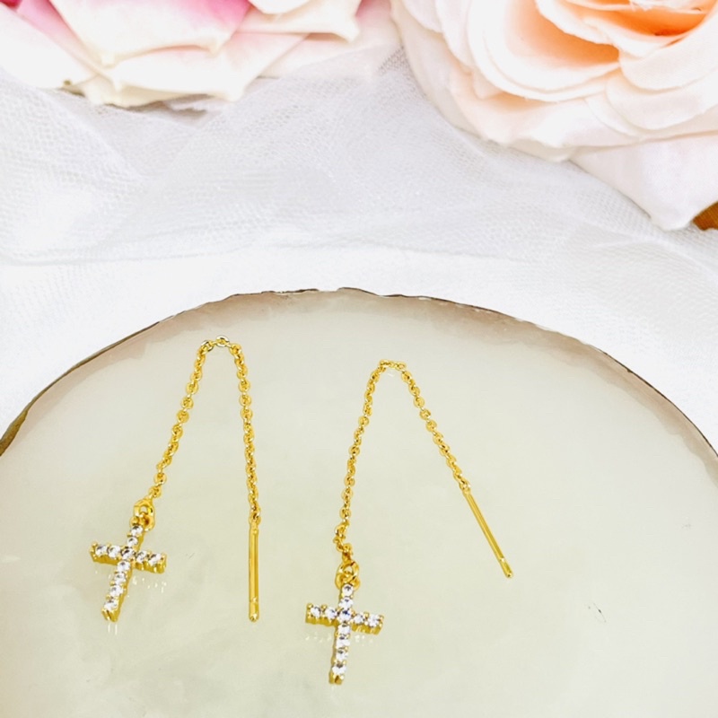 Anting serut salib permat emas  Xuping