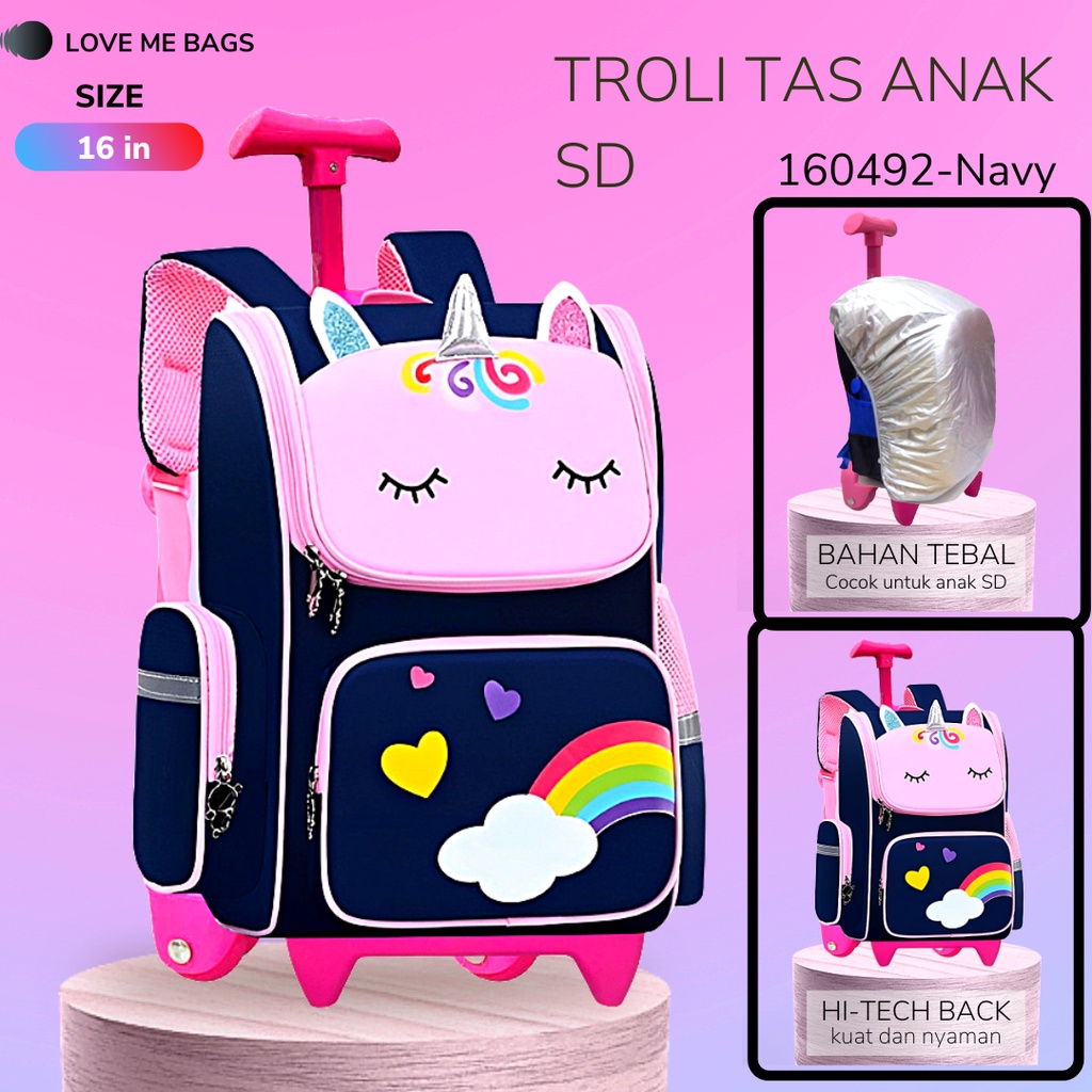 LMB Tas Troli Anak Sekolah Perempuan SD Import Karakter Kartun Bahan Nilon Premium Unicorn Ukuran Besar