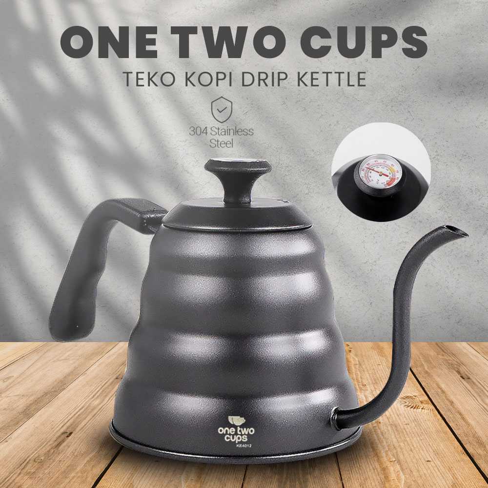 100% Ori One Two Cups Teko Kopi Drip Kettle 1.2 Liter with Thermometer - KE4012 Garansi
