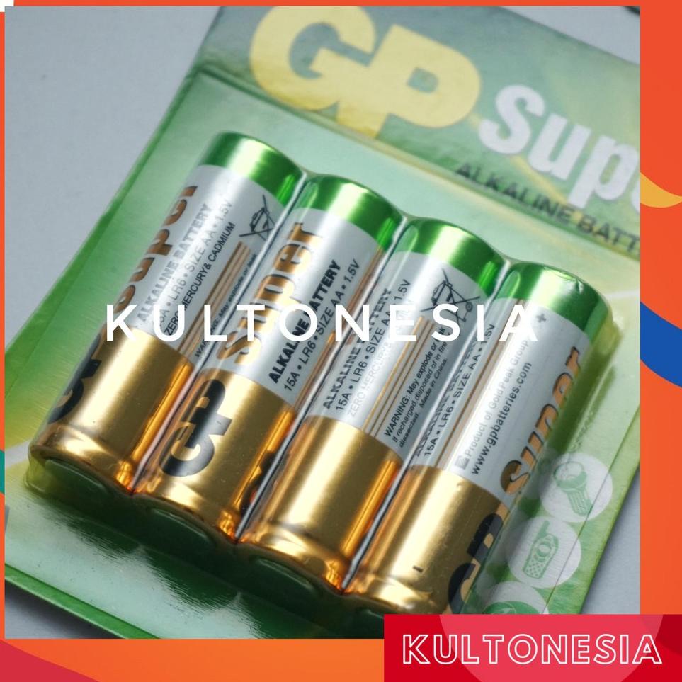 CSr8R2d--Baterai GP Super Alkaline AA 1.5V - Batre Battery GP Alkaline A2 isi 4