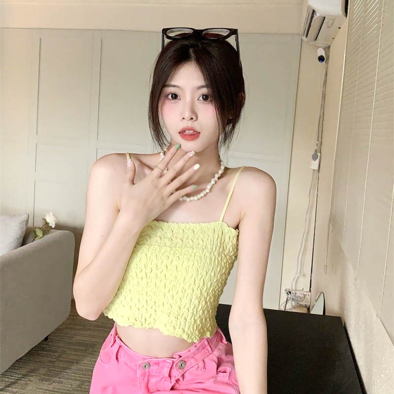 BEE - Tank Top Bra Rajut Wanita Crop Top / Tanktop Square Tali Spaghetti Premium 8702