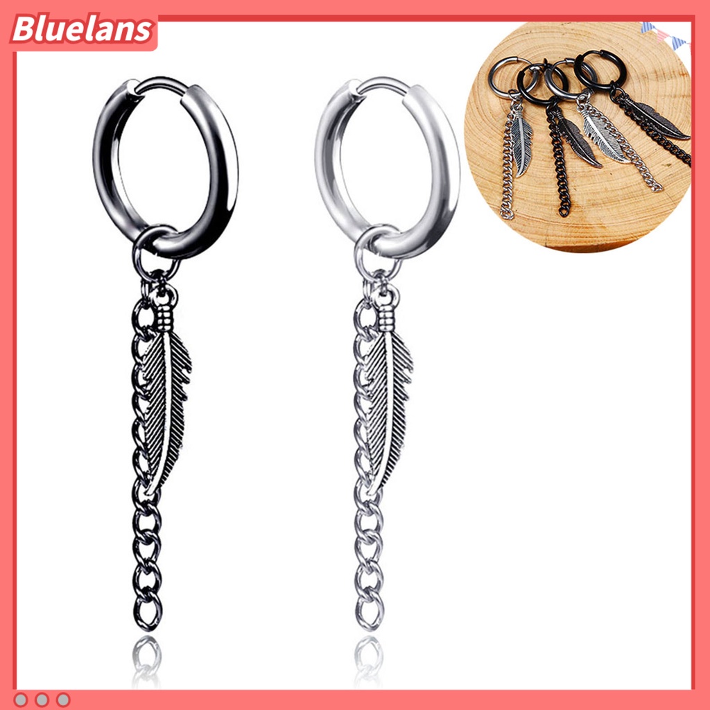 Bluelans 1Pcs Fashion Long Chain Ear Clip Stainless Steel Piercing Loop Hoop Earring for Men