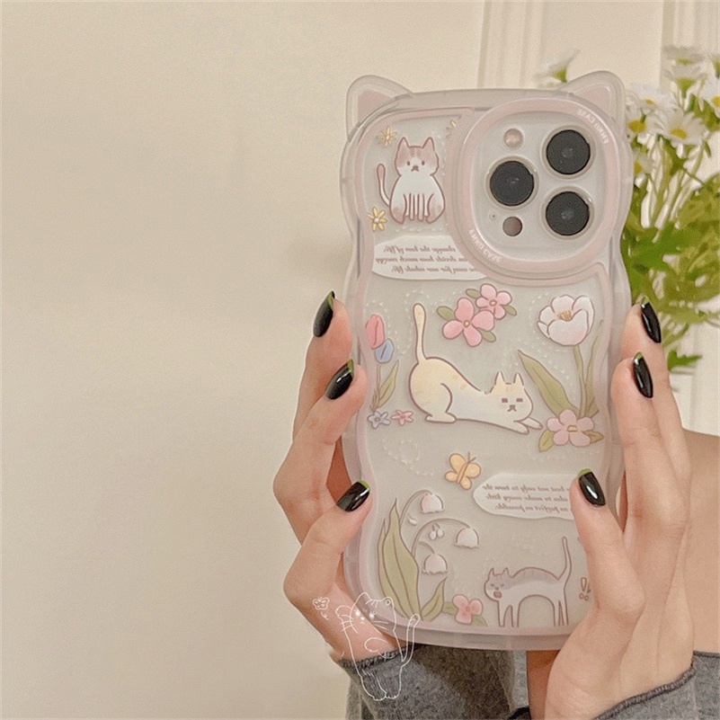 Soft Case Silikon Motif Kucing / Bunga Untuk iPhone 14 13 12 11 Pro Max X Xr Xs Max 8 7 6 6s Plus