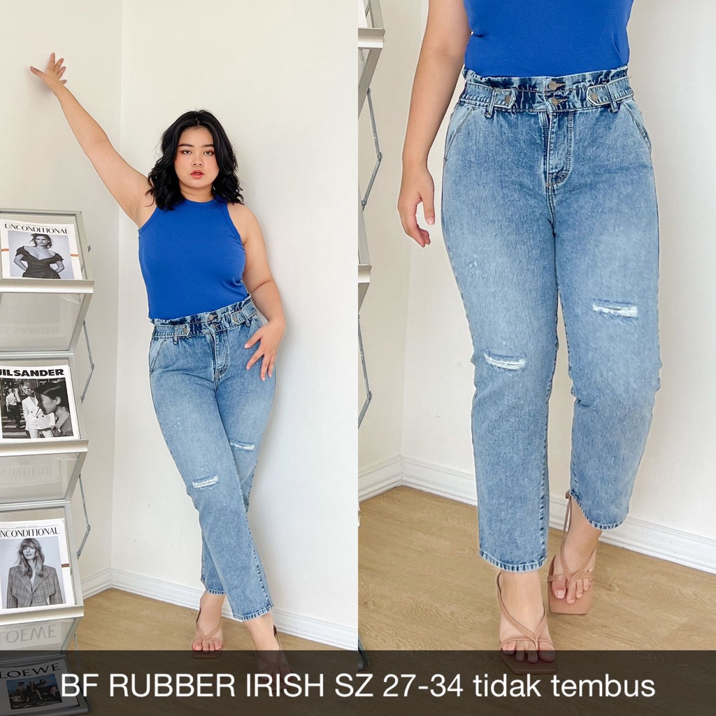 CELANA JEANS WANITA UKURAN NORMAL &amp; JUMBO BF RUBBER IRISH SERIES