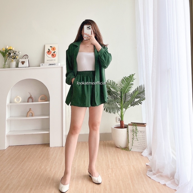 lookatmeofficial • Diory Crinkle Set - Setelan Wanita Kemeja Oversized dan Celana Pendek