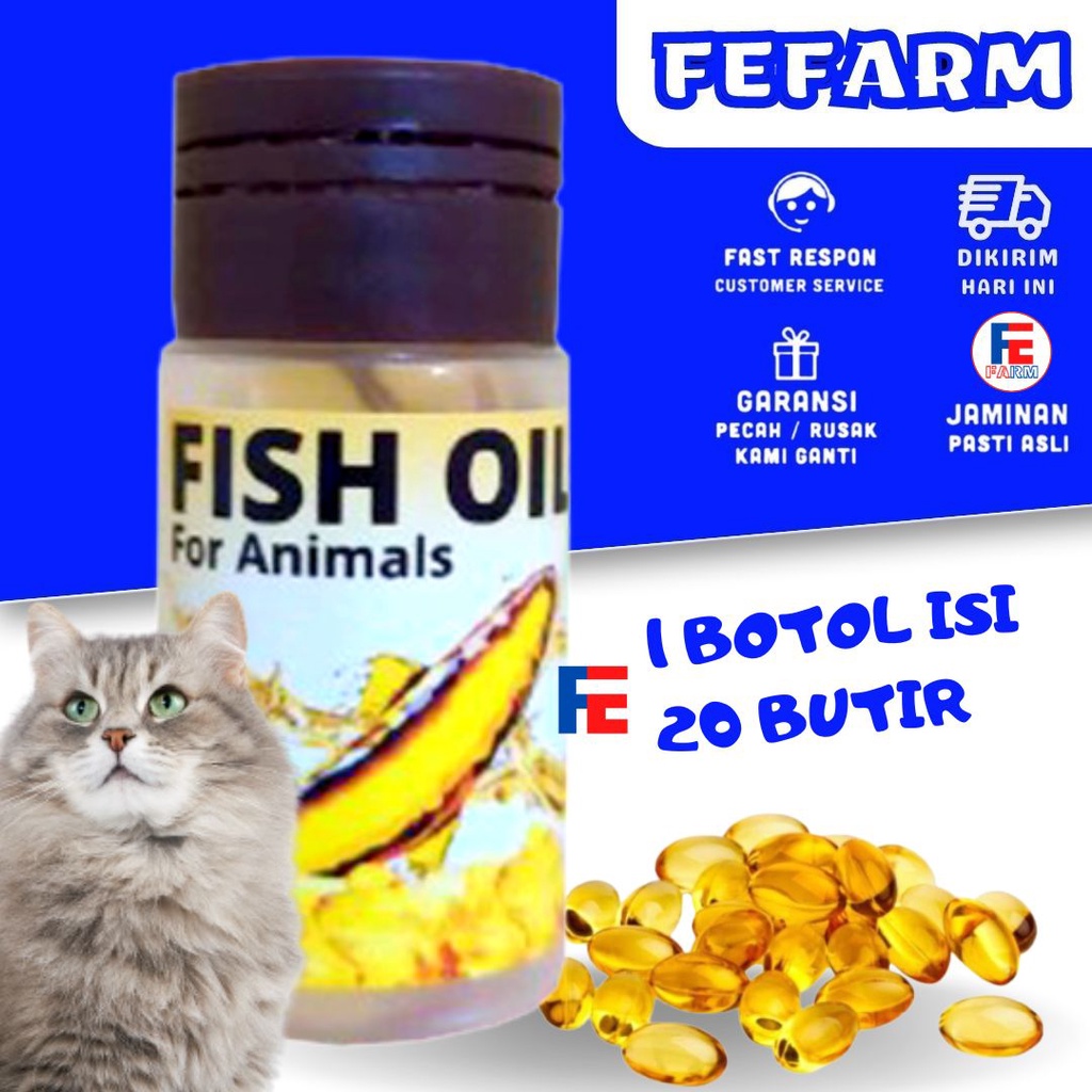 Vitamin Kucing Gemuk Bulu Lebat Minyak Ikan Suplemen Nafsu Makan 20 Butir FEFARM