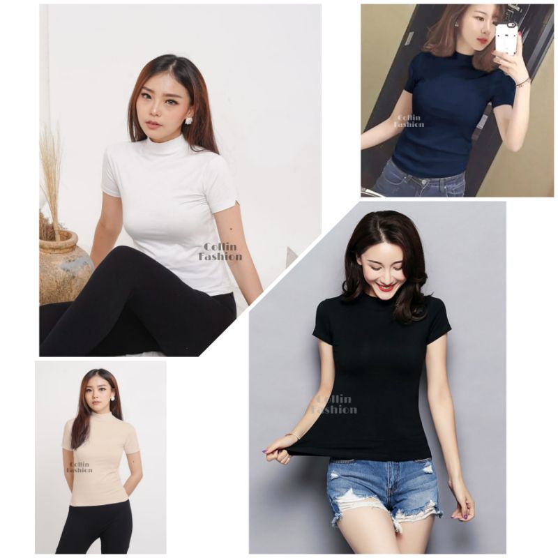 New - 304 Atasan Wanita Premium / Atasan Wanita Turtle Neck Lengan Pendek