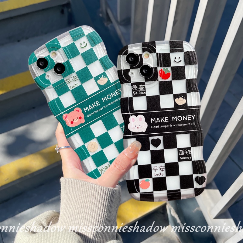 Couple Case Realme 10 C12 9 8 8I 9Pro+ C33 C30 C35 C25 C25Y C25s C15 C11 C3 5i 5s 6i C21Y C20 C17 C20A 7 5 7I Wavy Edge Checkered Cartoon Cute Bear Rabbit Smiley Soft Tpu Cover