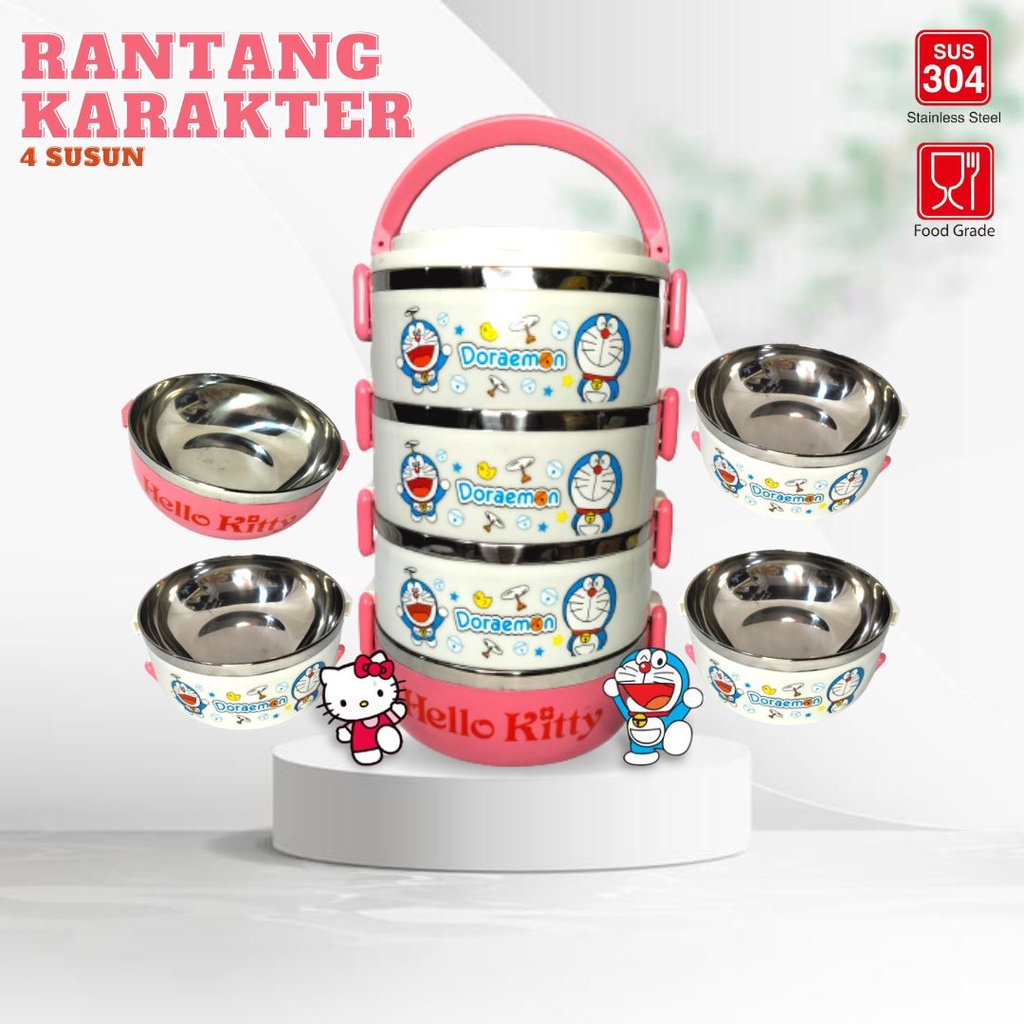 [ORIGINAL 100%] Rantang Lucu 4 Susun Stainless Lunch Box Karakter