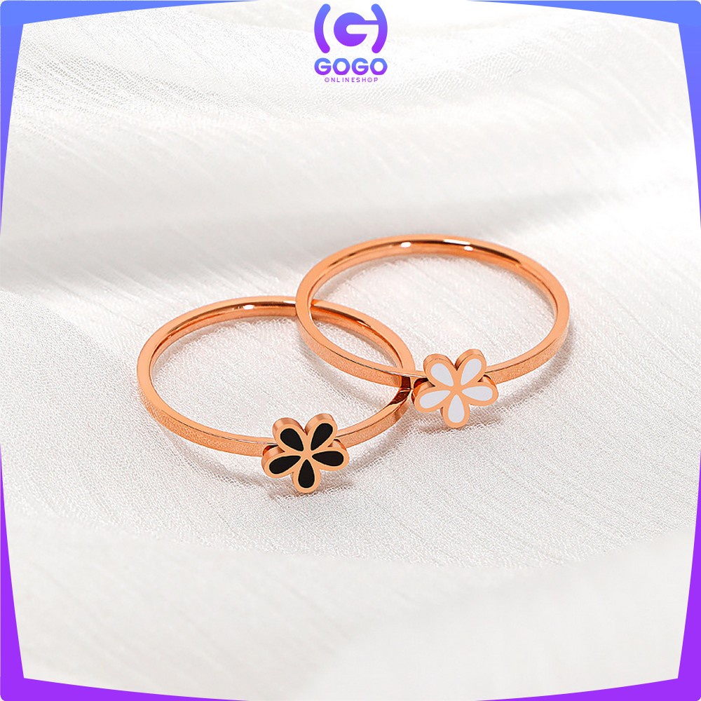 GOGO-K131 Cincin Wanita Bahan Titanium Steel Motif Bunga / Cincin Dewasa Motif Simple Anti Karat / Cincin Fashion Wanita Ala Korea