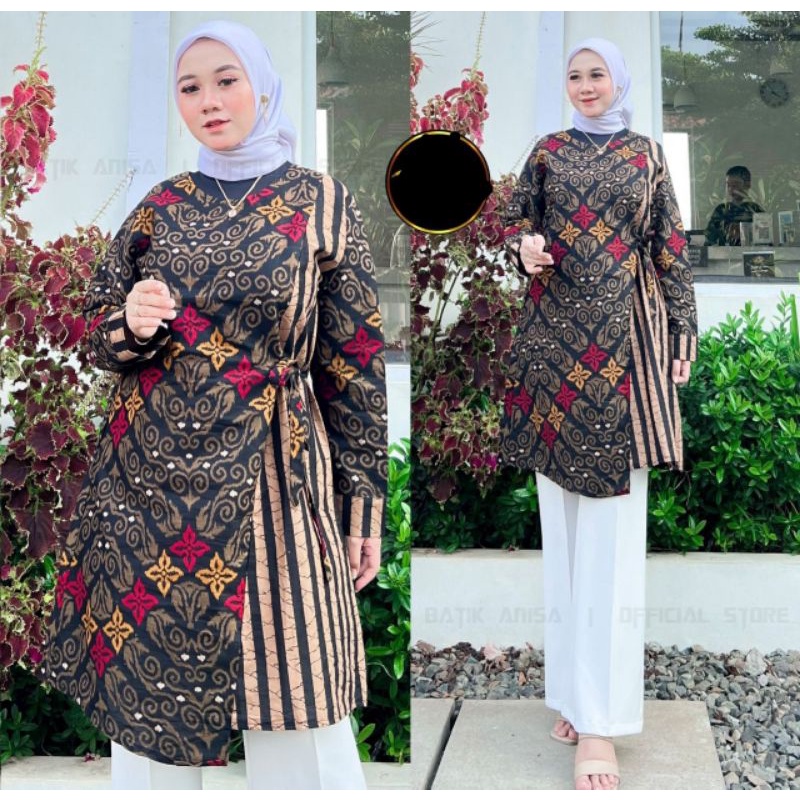 Atasan Tunik Lengan Panjang Tunik Batik Modern Wanita Jumbo size m-3 L