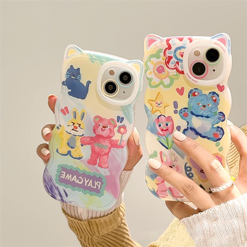 Soft Case Silikon Motif Lukisan Cat Minyak Beruang Untuk iPhone 14 13 12 11 Pro Max X Xr Xs Max 8 7 6 6s Plus