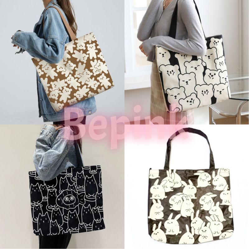 TOTEBAG BIIG MOTIFF KIYYOWWO UNYUUK-UNYUUK ANIMMAL BIIU (BEPINK OFFICIAL)