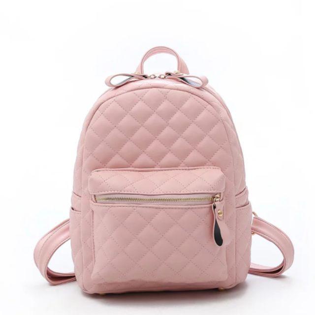 M_s 004 TAS RANSEL KULIT JAHIT KOTAK/TAS SEKOLAH/TAS WANITA TERBARU-Pink