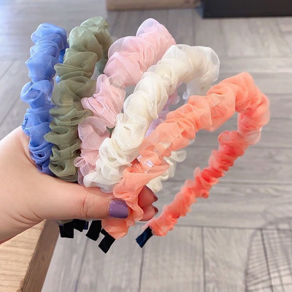 BRGUNIK Bando Bahan Sifon Warna-Warni Gaya Korea Untuk Aksesoris Rambut Wanita A068