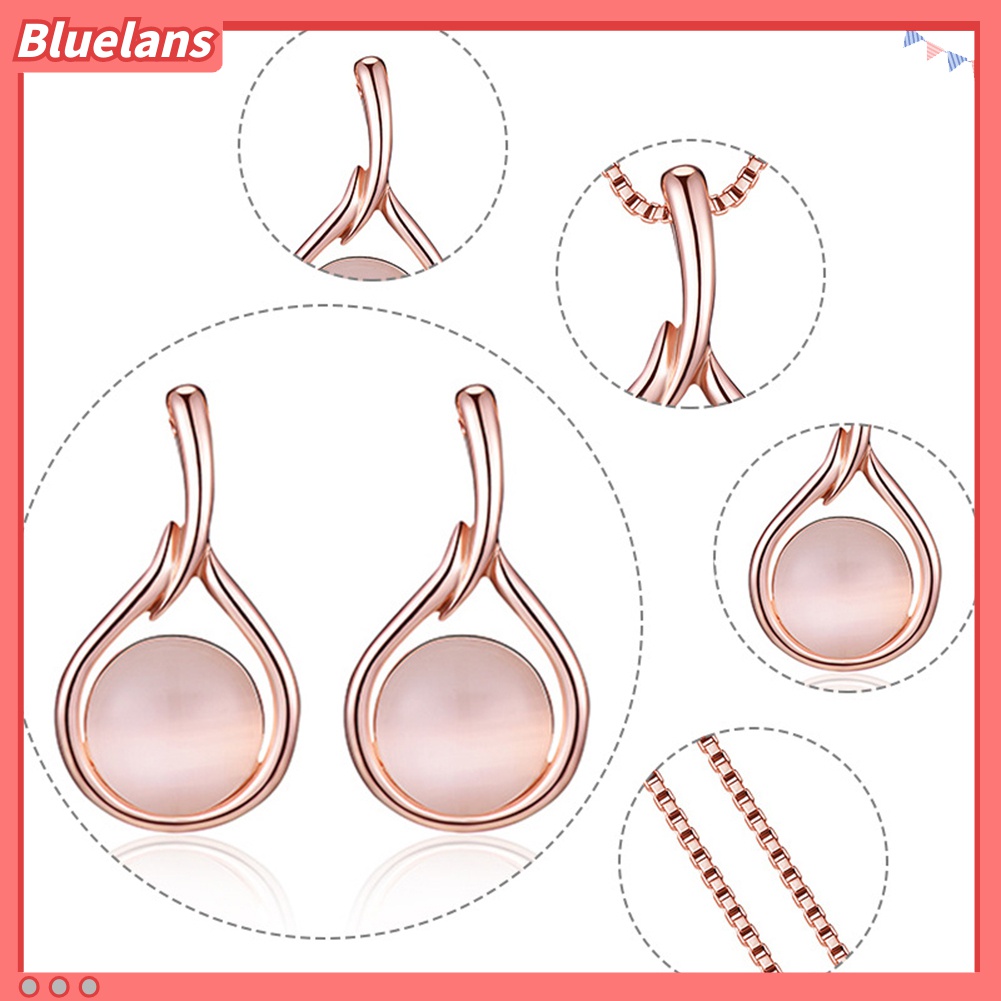 Set Perhiasan Kalung Anting Stud Liontin Opal Tiruan Bentuk Bulat Untuk Hadiah Wanita