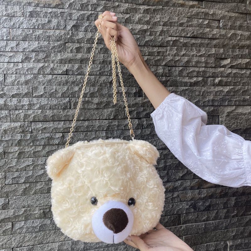 Tas Bulu Selempang Teddy Bear Tas Boneka Kepala Teddy Bear Tas Kekinian Tas