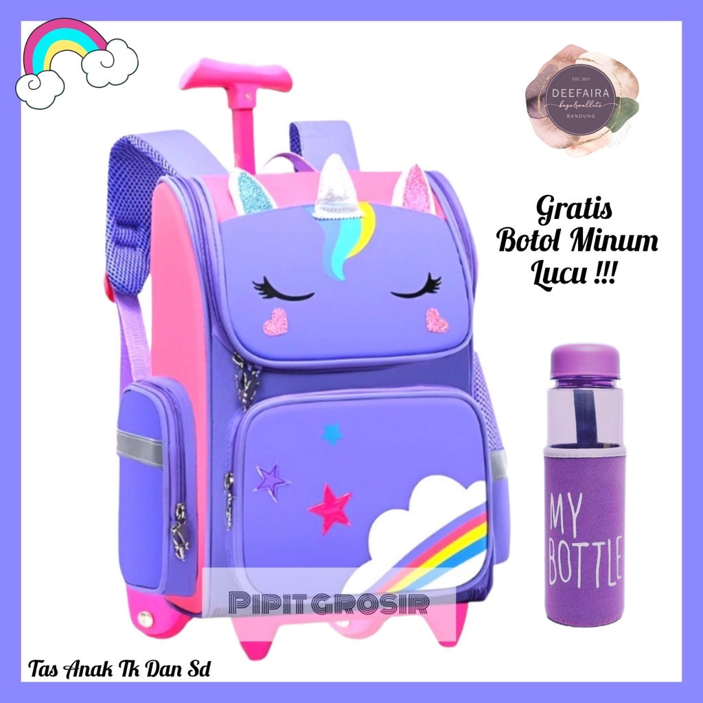 Tas Ransel Troli Anak Perempuan Uniq0rn Gratis My B0ttle Lucu Tas Sekolah Untuk Anak Tk Dan Sd