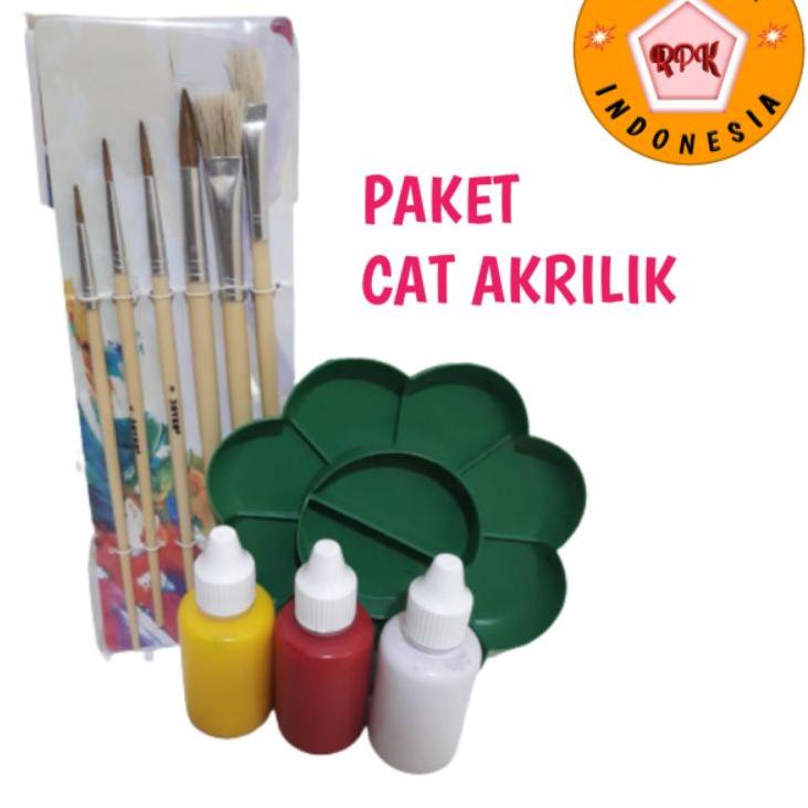 

Hot Sale! Paket cat akrilik 50ml 3btol palet dan kuas isi 6 ✔