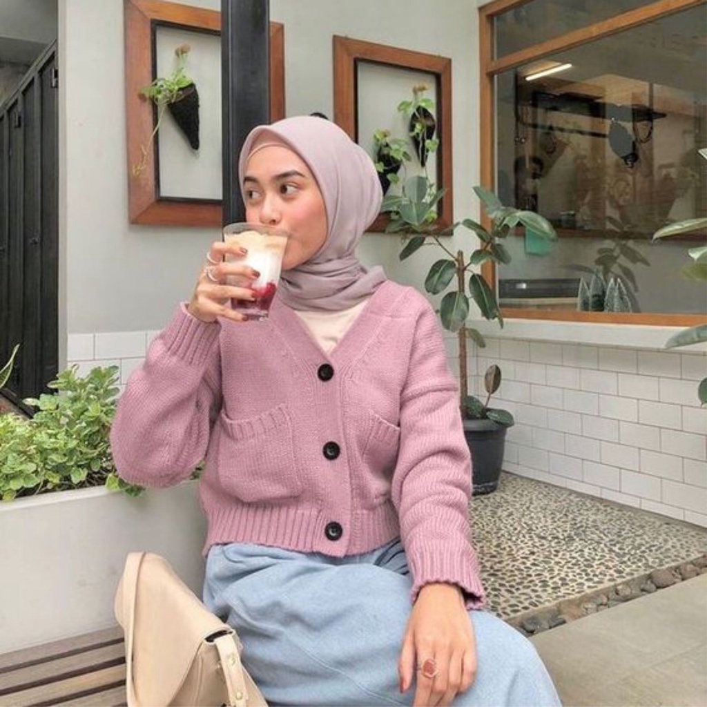 NADIRA Cardigan Zara Knit Cropped Kancing Saku