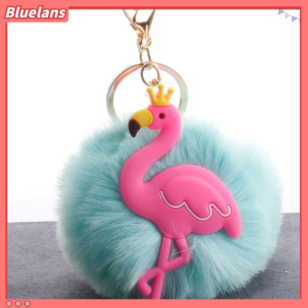 Gantungan Kunci Desain Flamingo Mahkota Pompom Fluffy Untuk Mobil / Tas