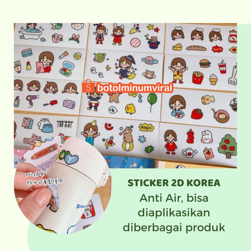 Sticker 3D 2D Lucu Aesthetic Korea Bisa Untuk Botol Minum Sandal Komputer Buku