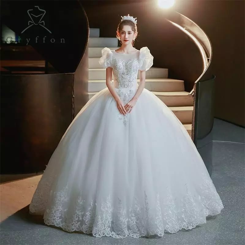 gaun wedding dress ballgown wedding dreess gaun pengantin wedding lengan pendek balon elegan simple