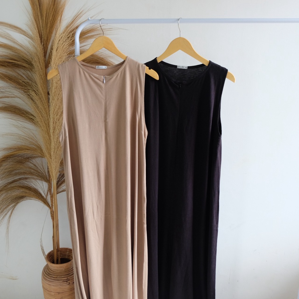 Dress panjang tanpa lengan busui baju menyusui sleting inner dress panjang tanktop bahan bamboo