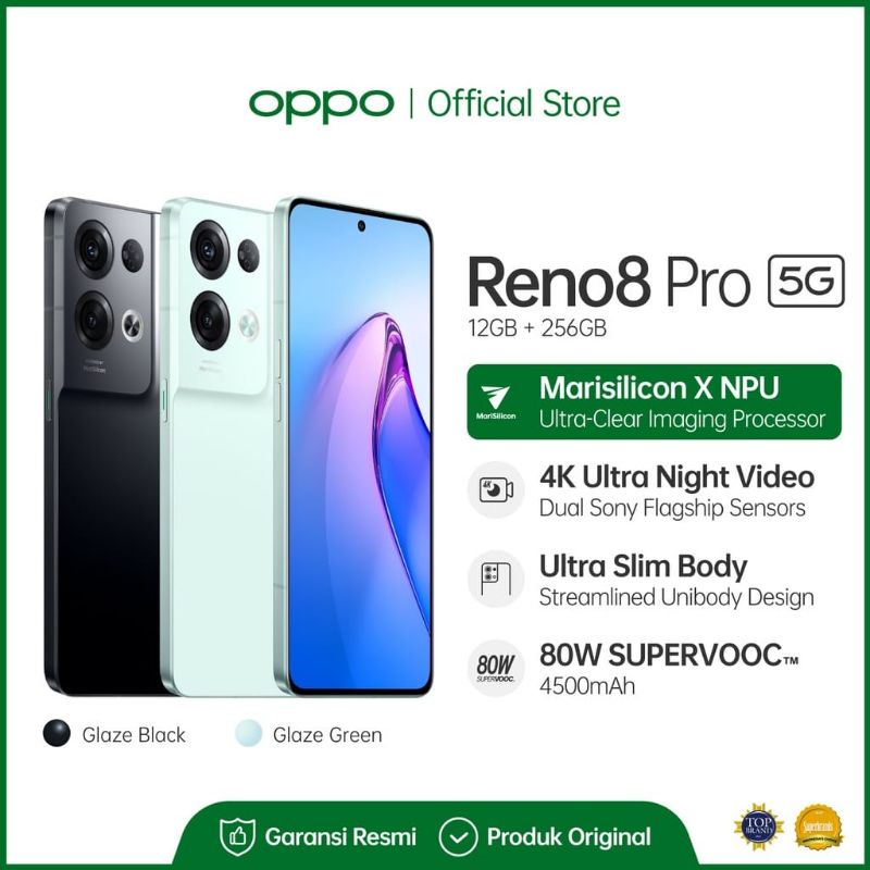 OPPO RENO 8 PRO 5G 12GB/256GB [80W SuperVOOC, 4K Ultra Night Video] 100% Original Garansi