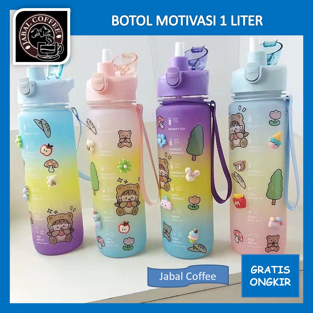 Botol Minum Motivasi 1 Liter / Botol Viral 1 Liter / Botol Motivasi 1000 Ml / Botol Minum Gradasi Pelangi