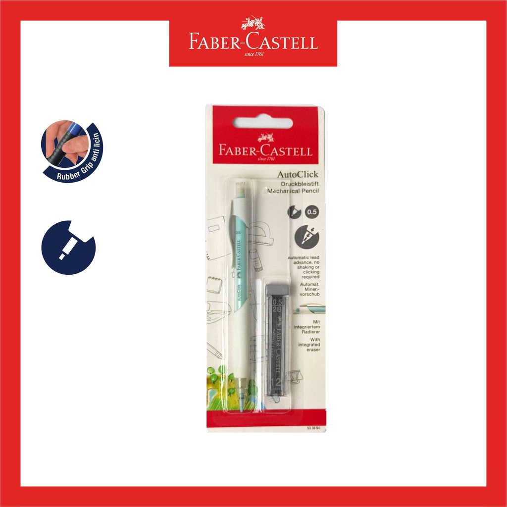 

HJK Pensil Mekanik Faber Castell / Mechanic Pencil Auto Click White Blister / Ukuran 0.5 / Free 1
