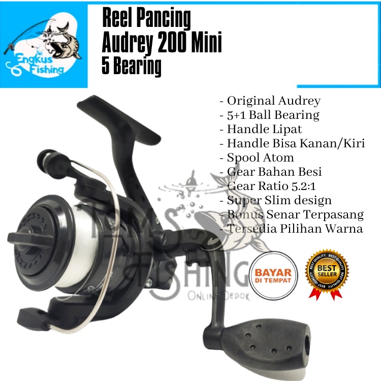 PROMO Reel Pancing Murah Audrey 200 (5 Bearing) bonus senar  - Engkus Fishing