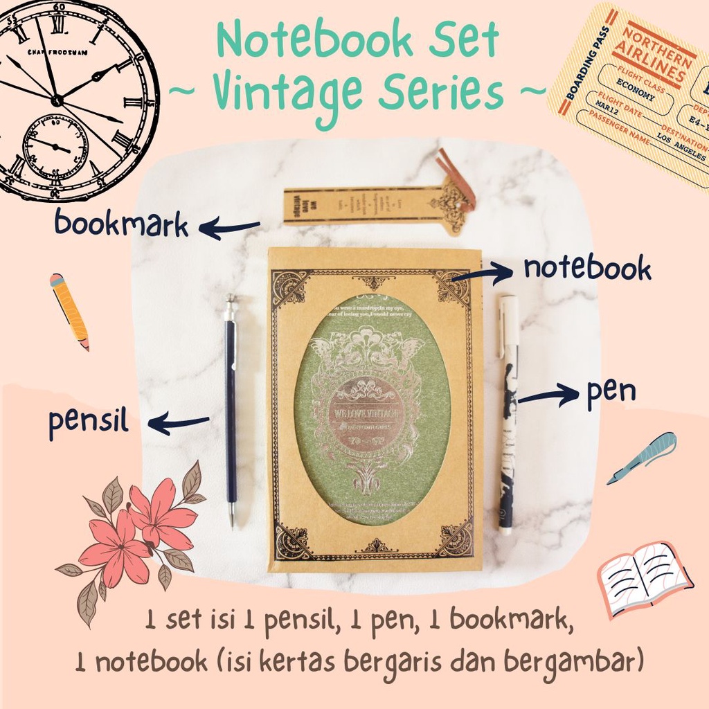 

Paket alat tulis set stationery Set alat tulis set buku tulis stationary set Diary book vintage series