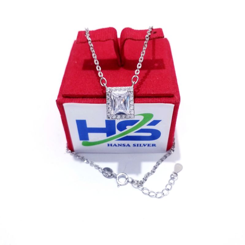KALUNG PERAK WANITA SILVER ASLI 925 LAPIS EMAS PUTIH RANTAI NORI UKIR LIONTIN KOTAK BATU PUTIH BIRU DAN MERAH - PERAK ASLI 925 ANTI KARAT