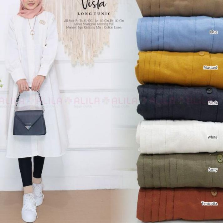 Harga Murah LNHG8 Vista Long Tunik Panjang Wanita Muslim Bahan Crinkle Premium Polos Busui Friendly 