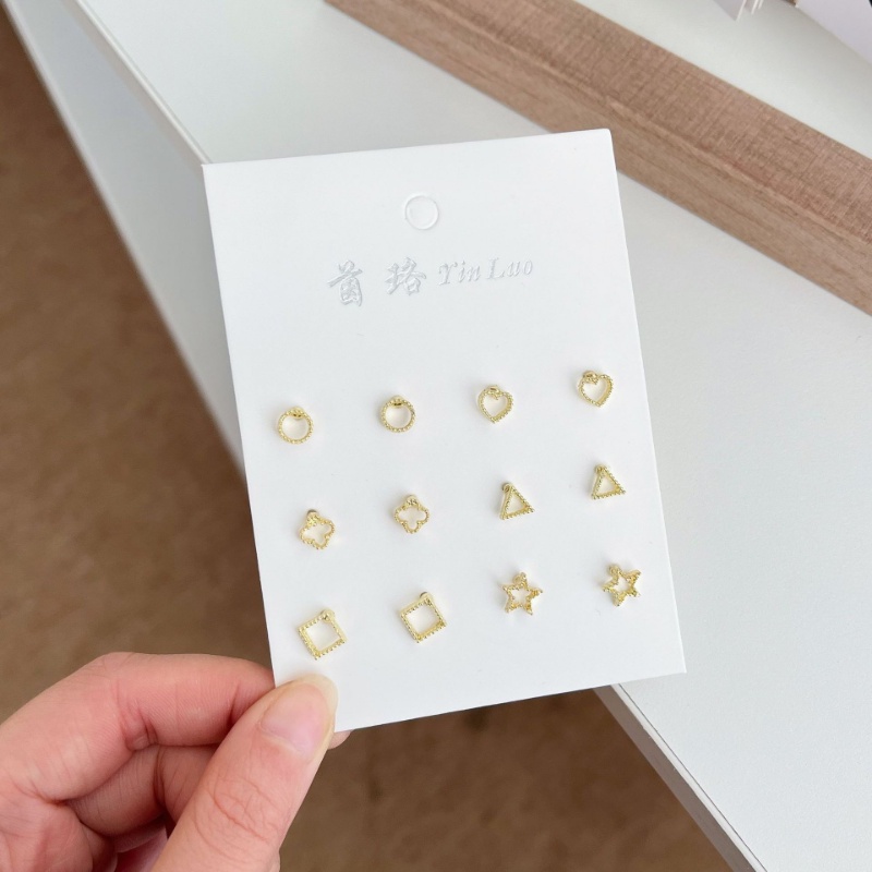 Papaozhu 6pasang Geometris s925 Perak Emas Lucu Busur Mutiara Bintang Beruang Butterfly Stud Earrings Untuk Wanita Perempuan Korea Kecil Anting-Anting Set Perhiasan Hadiah